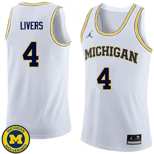 Mens Michigan Wolverines #4 Isaiah Livers White University Basketball Jersey